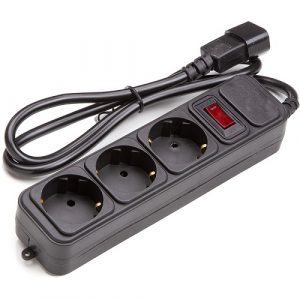 UPS-Rated Extension Cord 1m, 3 sockets, with switch, black