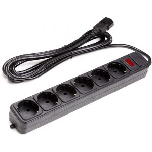 UPS-Rated Extension Cord 3m, 6 sockets, with switch black