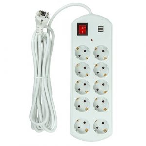 Extension cord 5m, 10 sockets, 2x USB, with switch (EX610556)