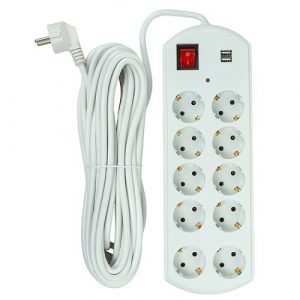Extension cord 10m, 10 sockets, 2x USB, with switch (EX610563)