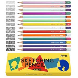 Drawing Sketch Pencil Set ARRTX, 4H, 3H, 2H, H, F, HB, B, 2B, 3B, 4B, 5B, 6B, 7B, 8B, 14pcs | LC303571