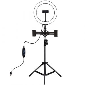 LED Ring Lamp 26cm With Desktop Tripod Mount Up to 1.1m and 3 Phone Clamps, USB (PKT3053B)