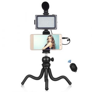 Blogging Smartphone Video Rig (LED Light, Flexible Tripod, Phone Holder, Mic) (PKT3094B)
