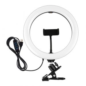 LED Ring Lamp 26cm, with Phone Holder and Mounting Clamp, USB (PKT3126B)