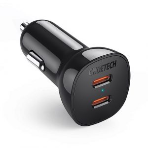 Charger CHOETECH 2xUSB-C: 12-24V, 40W, QC3.0 + PD | TC0008