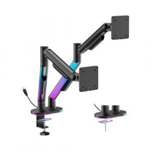 Dual Monitor 17"-35" Gas Spring Arm, RGB Lighting, Black | HS085292