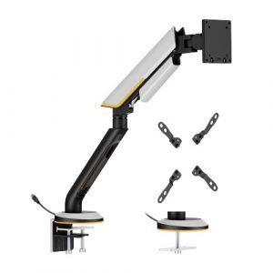 Heavy-Duty Single Monitor 24"-57" Gas Spring Arm Mount, RGB Lighting, Gray | HS085377