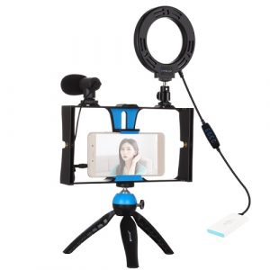 Blogging Smartphone Video Rig (LED Ring Light, Tripod Mount, Phone Holder, Mic) | PKT3025L
