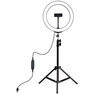 LED Ring Lamp 26 cm With Desktop Tripod Mount Up To 1.1m, Phone Clamp, USB | PKT3035