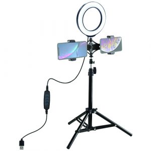 LED Ring Lamp 16cm With Desktop Tripod Mount Up to 70cm And Dual Phone Bracket, USB | PKT3037